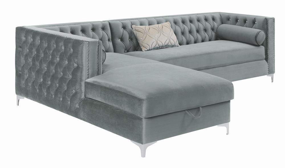 Bellaire Button-Tufted Upholstered Sectional Silver