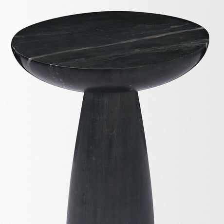 Bellancia Nero Black Marquina Marble Pedestal Side Table by Mercana at Eve Furniture