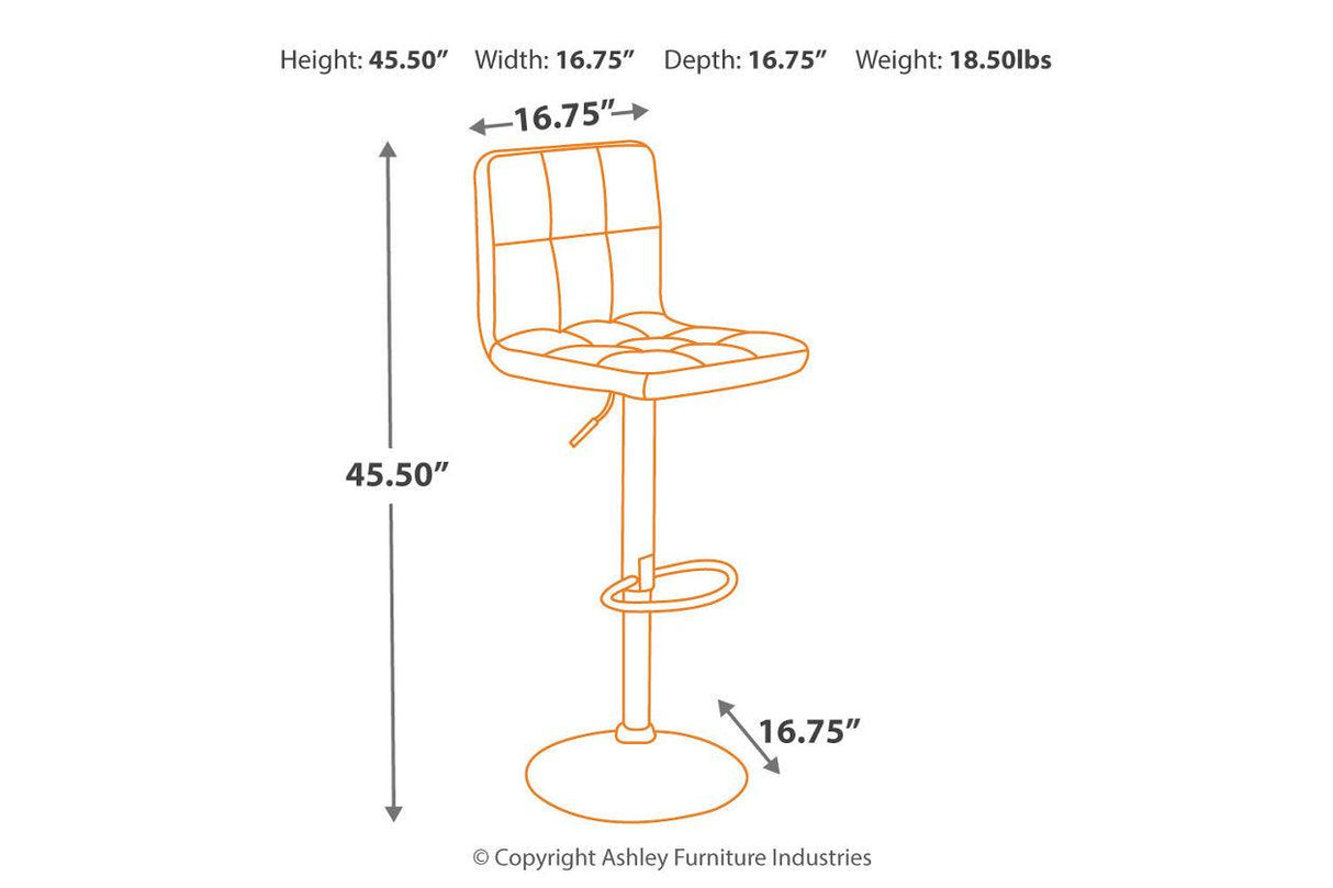 Bellatier Black/Chrome Finish Adjustable Height Barstool, Set of 2 by Ashley at Eve Furniture