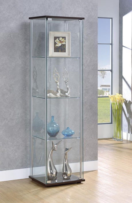 Bellatrix Cappuccino/Clear Rectangular 4-Shelf Curio Cabinet by Coaster at Eve Furniture