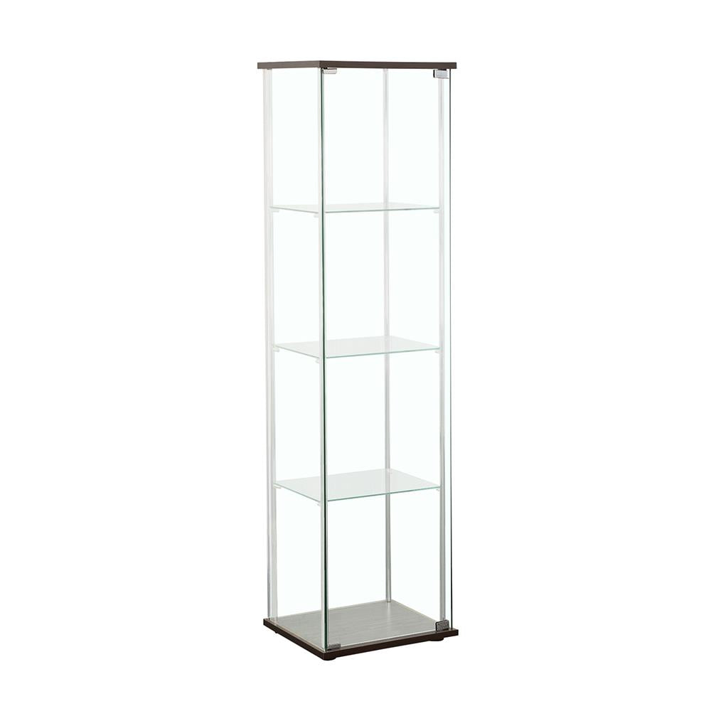 Bellatrix Cappuccino/Clear Rectangular 4-Shelf Curio Cabinet