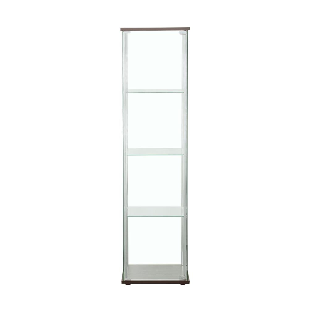 Bellatrix Cappuccino/Clear Rectangular 4-Shelf Curio Cabinet