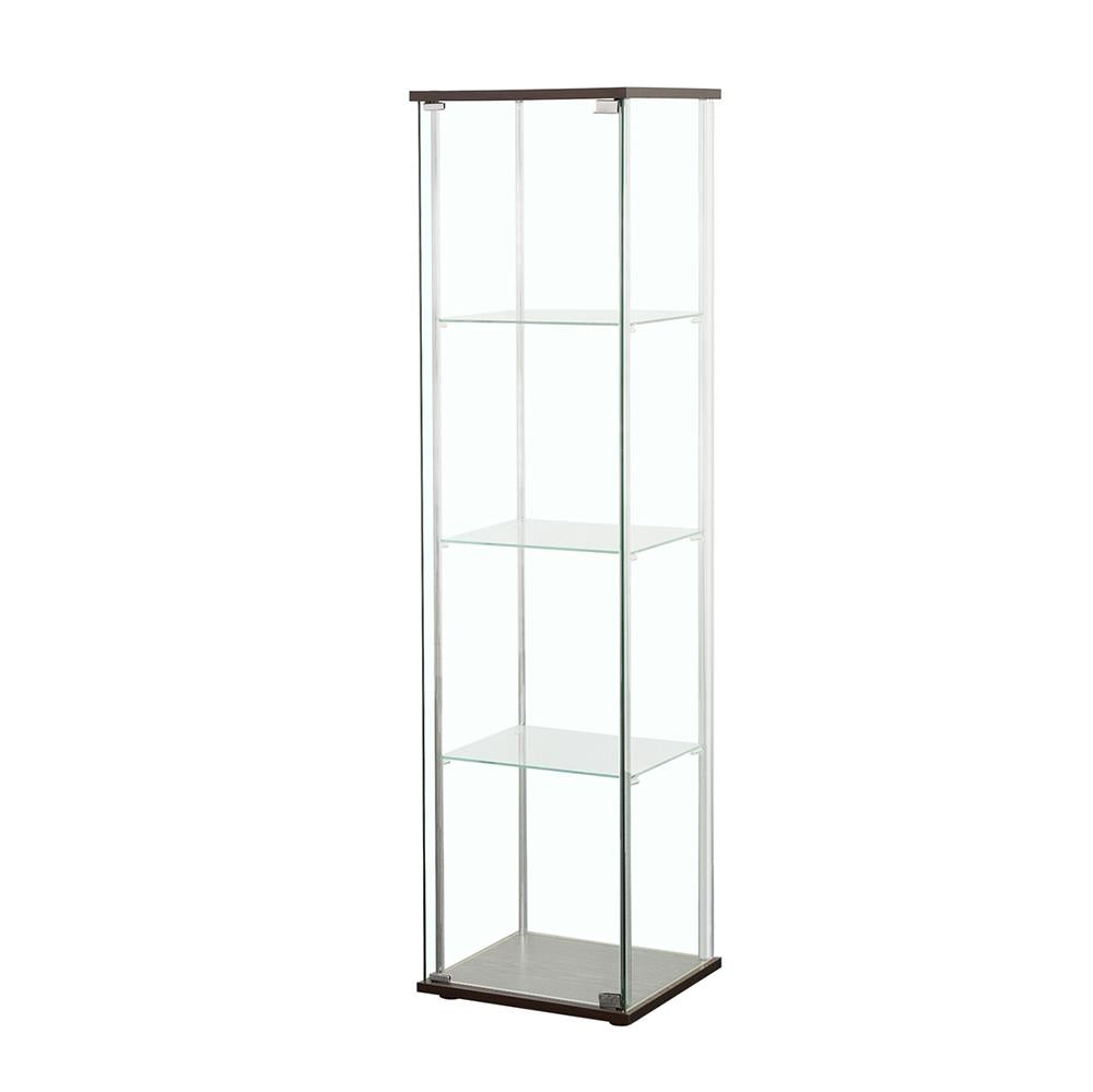 Bellatrix Cappuccino/Clear Rectangular 4-Shelf Curio Cabinet