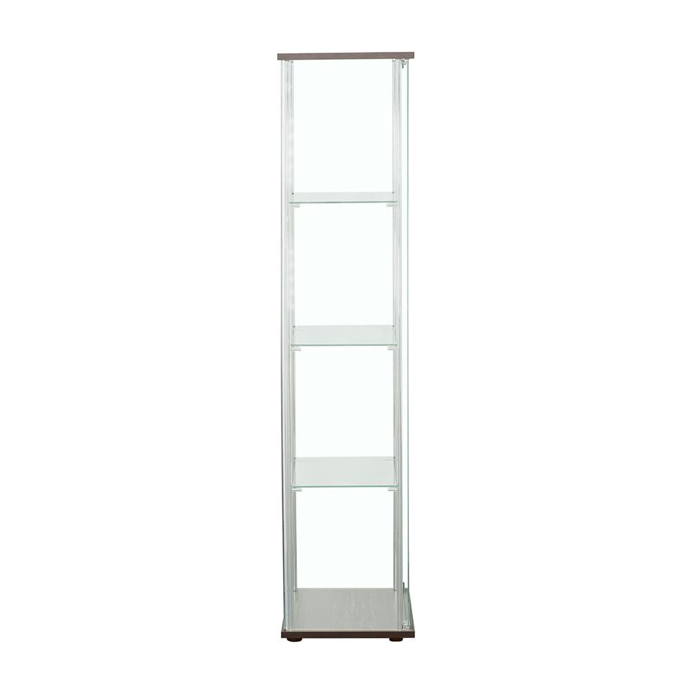 Bellatrix Cappuccino/Clear Rectangular 4-Shelf Curio Cabinet