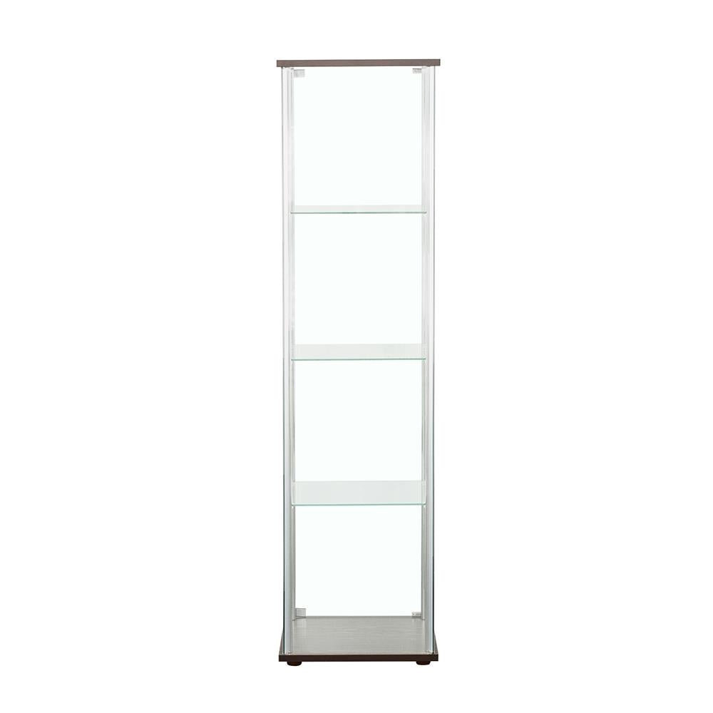 Bellatrix Cappuccino/Clear Rectangular 4-Shelf Curio Cabinet