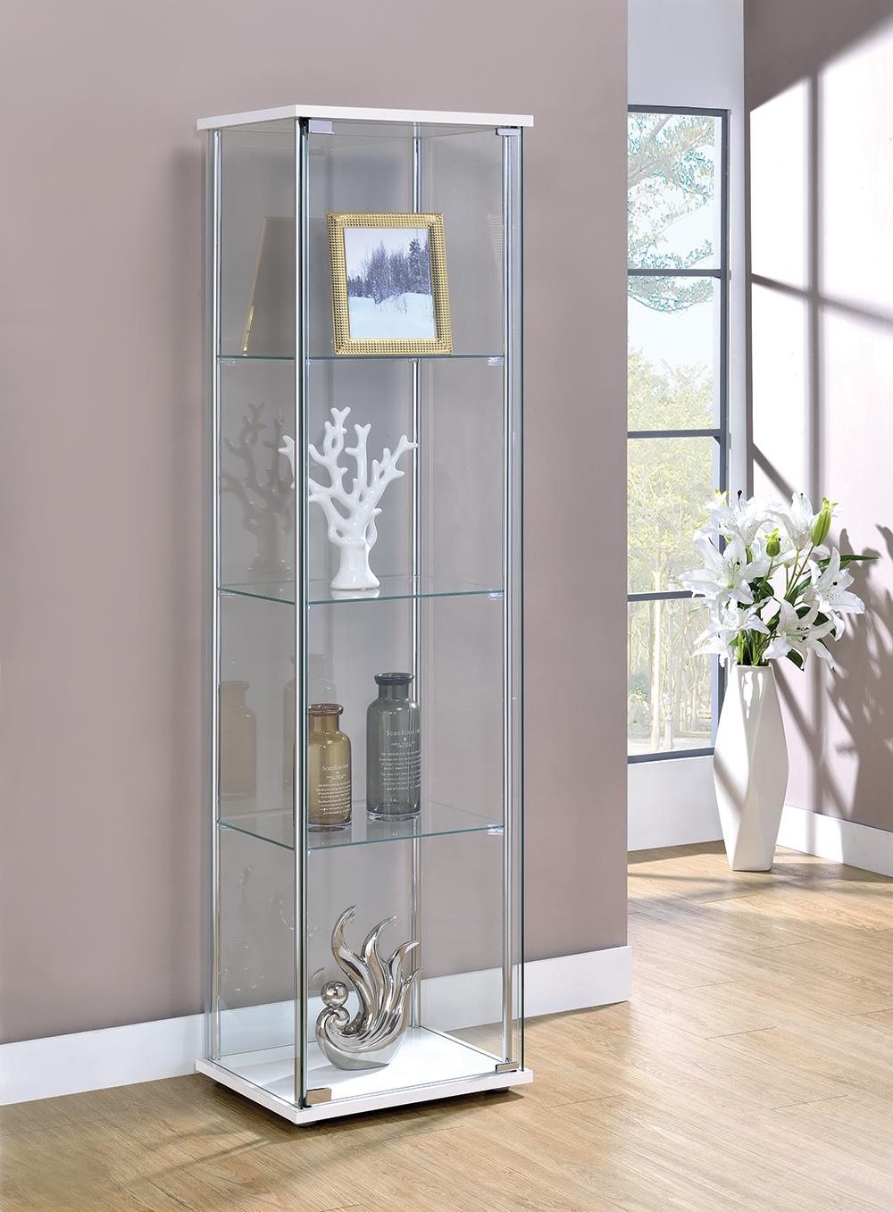 Bellatrix White/Clear Rectangular 4-Shelf Curio Cabinet