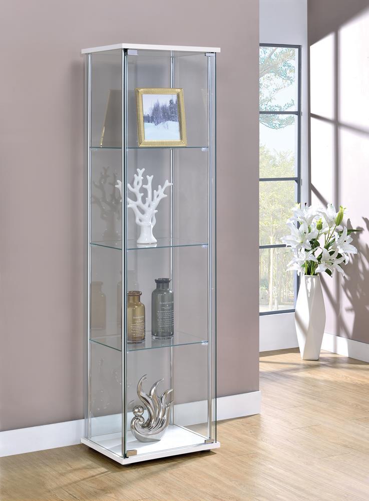 Bellatrix White/Clear Rectangular 4-Shelf Curio Cabinet by Coaster at Eve Furniture