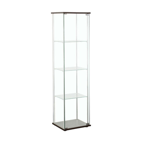 Bellatrix Cappuccino/Clear Rectangular 4-Shelf Curio Cabinet by Coaster at Eve Furniture