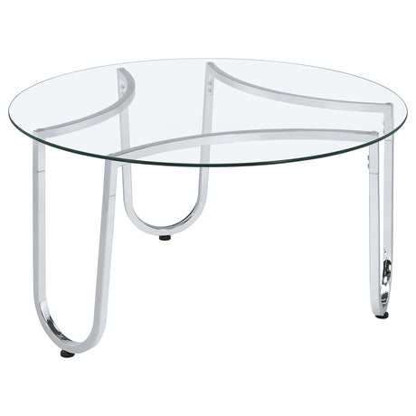Beller Chrome 2-piece Round Tempered Glass Top Coffee Table Set by Coaster at Eve Furniture