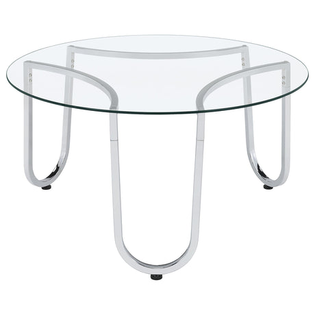 Beller Chrome 3-piece Round Tempered Glass Top Coffee Table Set by Coaster at Eve Furniture