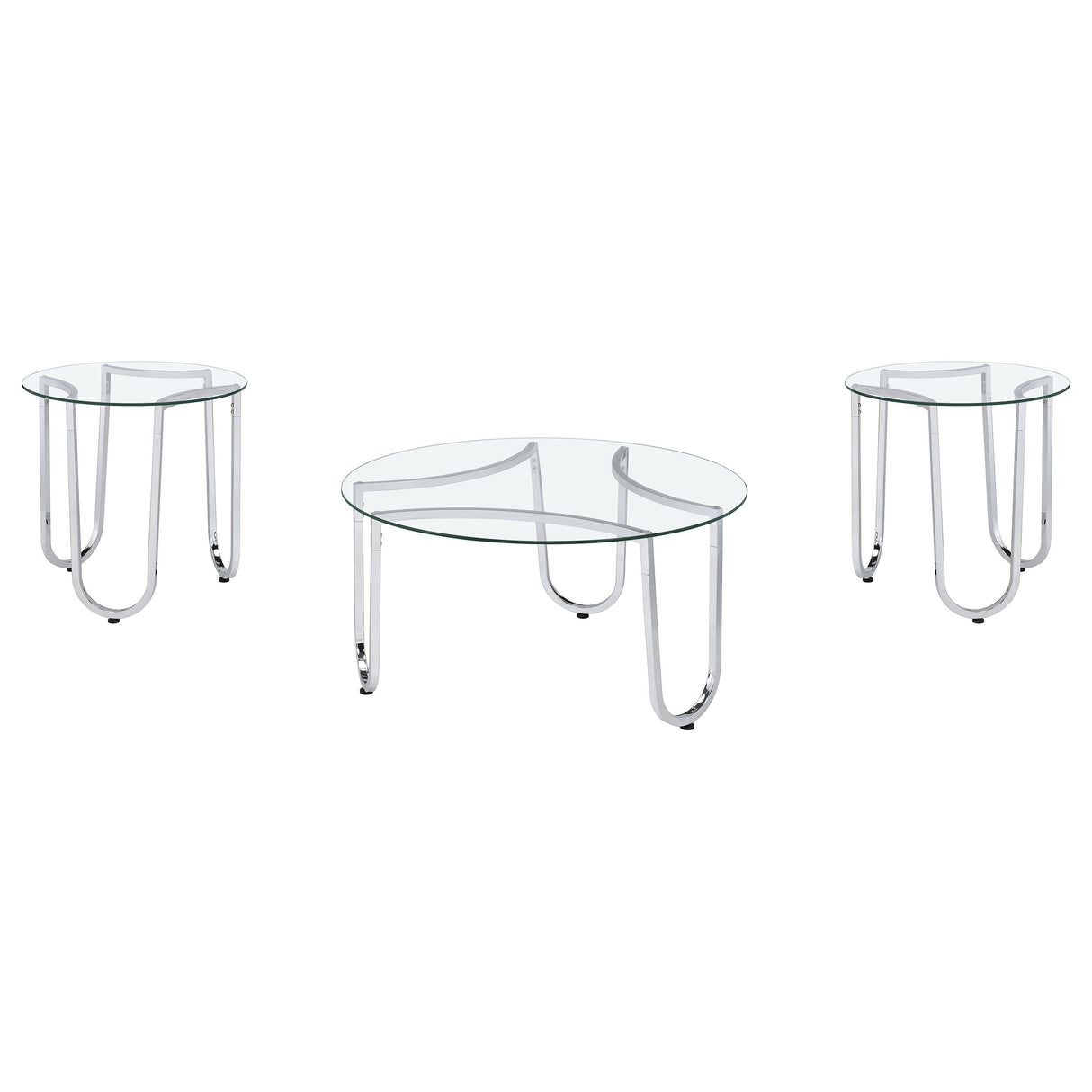 Beller Chrome 3-piece Round Tempered Glass Top Coffee Table Set by Coaster at Eve Furniture