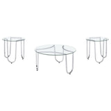 Beller Chrome 3-piece Round Tempered Glass Top Coffee Table Set by Coaster at Eve Furniture