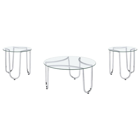 Beller Chrome 3-piece Round Tempered Glass Top Coffee Table Set by Coaster at Eve Furniture