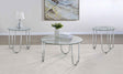 Beller Chrome 3-piece Round Tempered Glass Top Coffee Table Set by Coaster at Eve Furniture