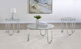 Beller Chrome 3-piece Round Tempered Glass Top Coffee Table Set by Coaster at Eve Furniture