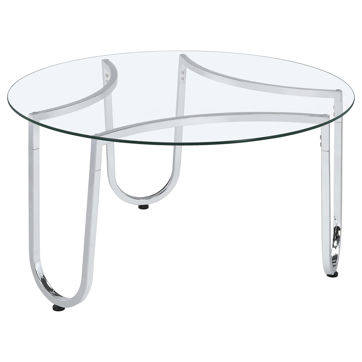 Beller Chrome Round Tempered Glass Top Cocktail Coffee Table by Coaster at Eve Furniture