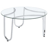 Beller Chrome Round Tempered Glass Top Cocktail Coffee Table by Coaster at Eve Furniture