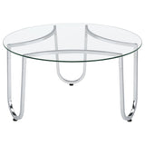 Beller Chrome Round Tempered Glass Top Cocktail Coffee Table by Coaster at Eve Furniture