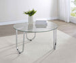 Beller Chrome Round Tempered Glass Top Cocktail Coffee Table by Coaster at Eve Furniture