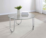 Beller Chrome Round Tempered Glass Top Cocktail Coffee Table by Coaster at Eve Furniture