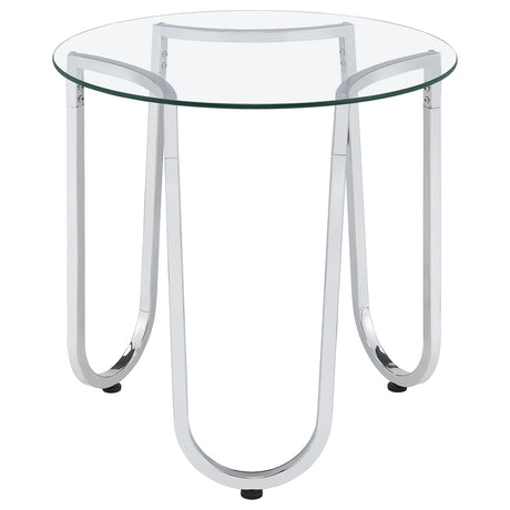 Beller Chrome Round Tempered Glass Top End Side Table by Coaster at Eve Furniture