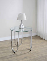 Beller Chrome Round Tempered Glass Top End Side Table by Coaster at Eve Furniture