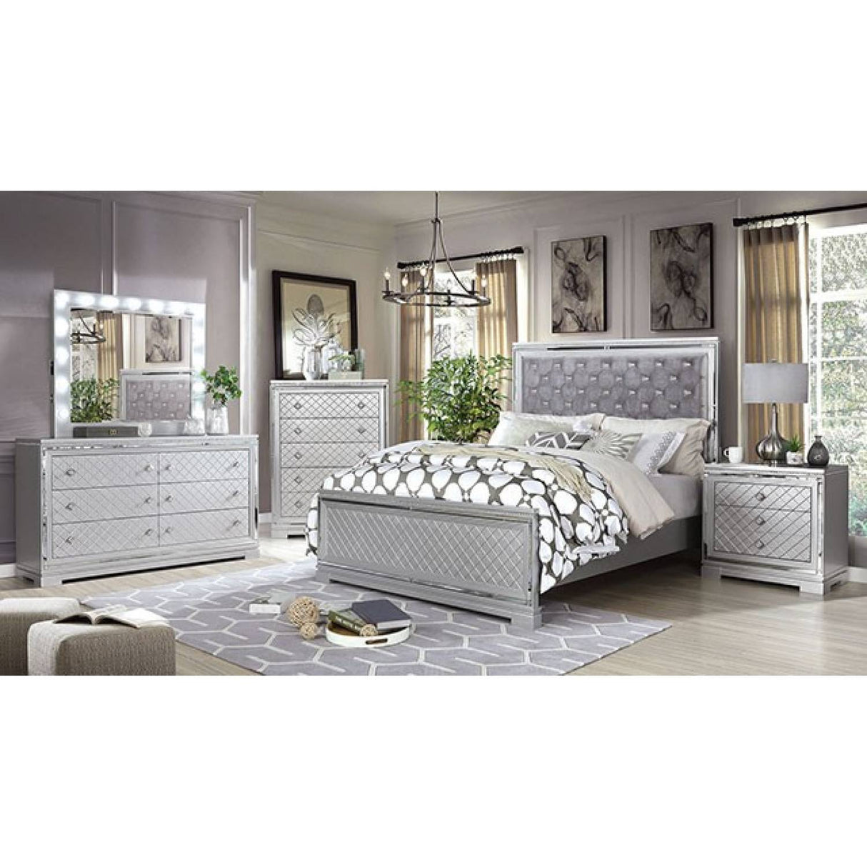 Belleterre Silver 4-Piece Queen Bedroom Set by Furniture of America at Eve Furniture