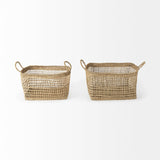 Bellisa (Set of 2) Medium Brown Seagrass Rectangular Basket W/ Handles by Mercana at Eve Furniture