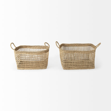 Bellisa (Set of 2) Medium Brown Seagrass Rectangular Basket W/ Handles by Mercana at Eve Furniture