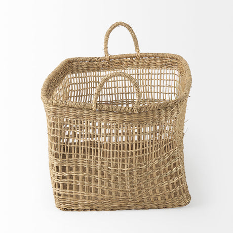 Bellisa (Set of 2) Medium Brown Seagrass Rectangular Basket W/ Handles by Mercana at Eve Furniture