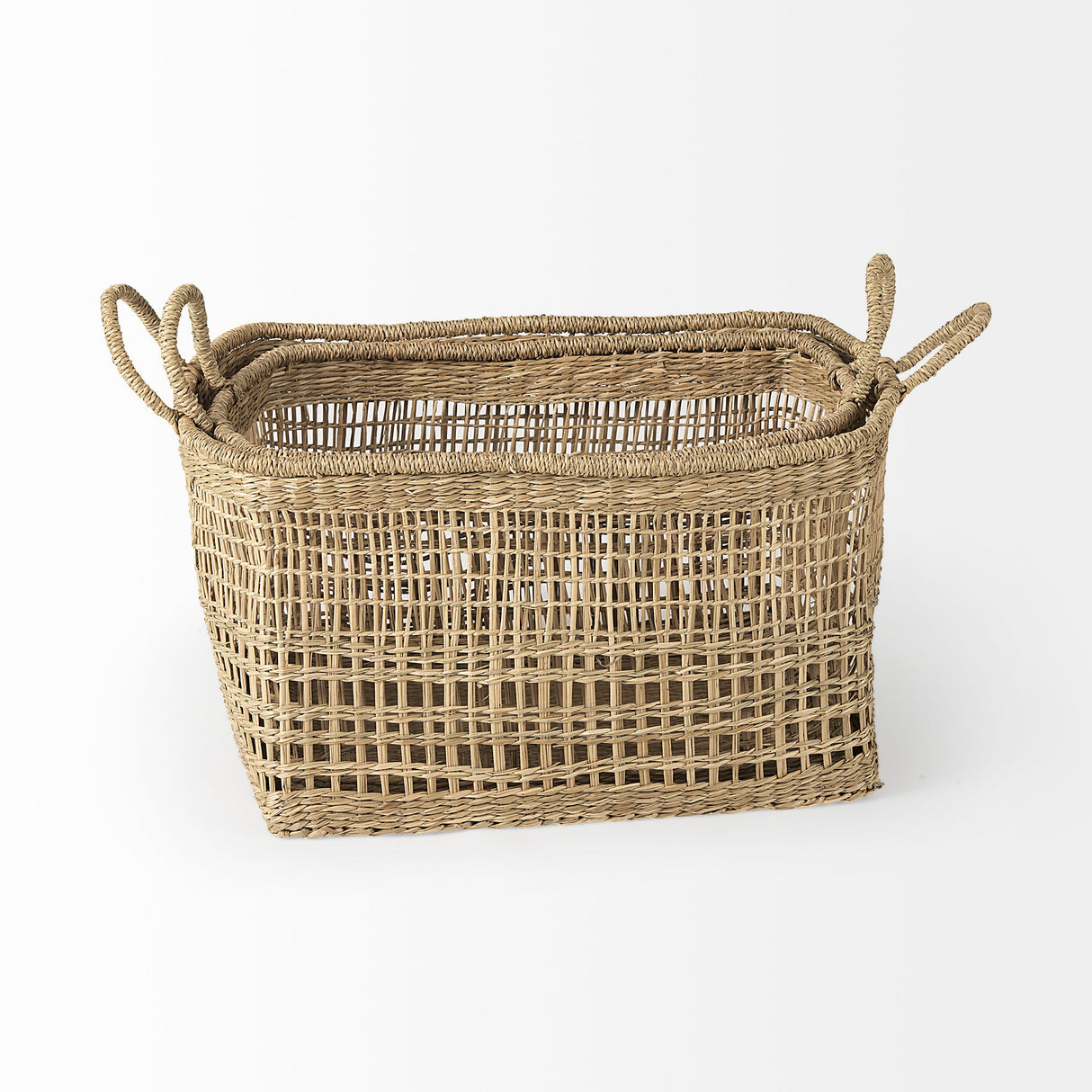 Bellisa (Set of 2) Medium Brown Seagrass Rectangular Basket W/ Handles by Mercana at Eve Furniture