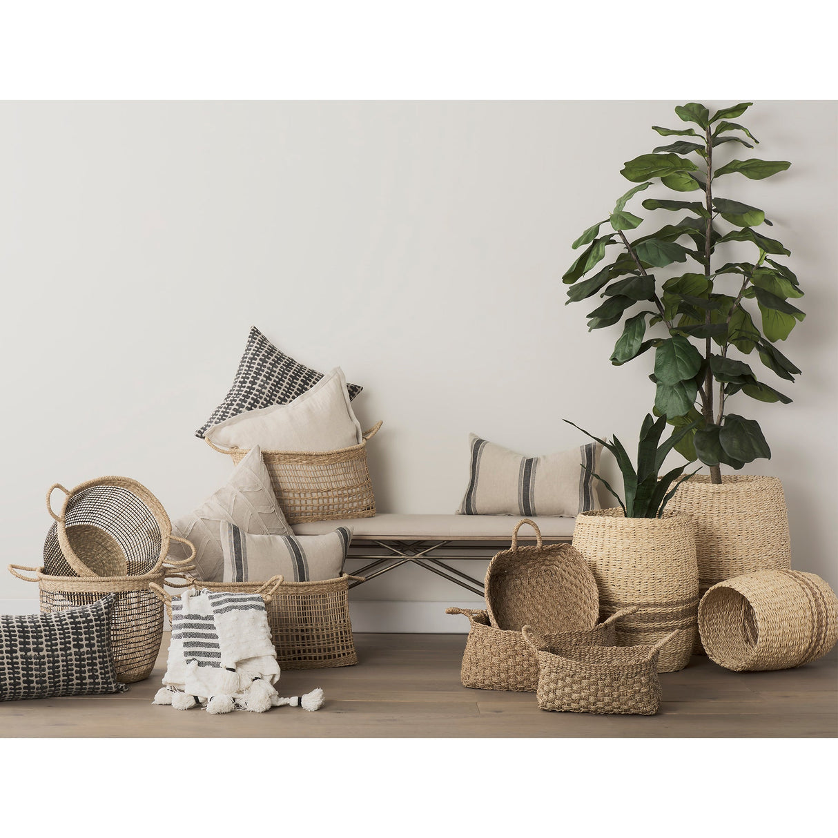 Bellisa (Set of 2) Medium Brown Seagrass Rectangular Basket W/ Handles by Mercana at Eve Furniture