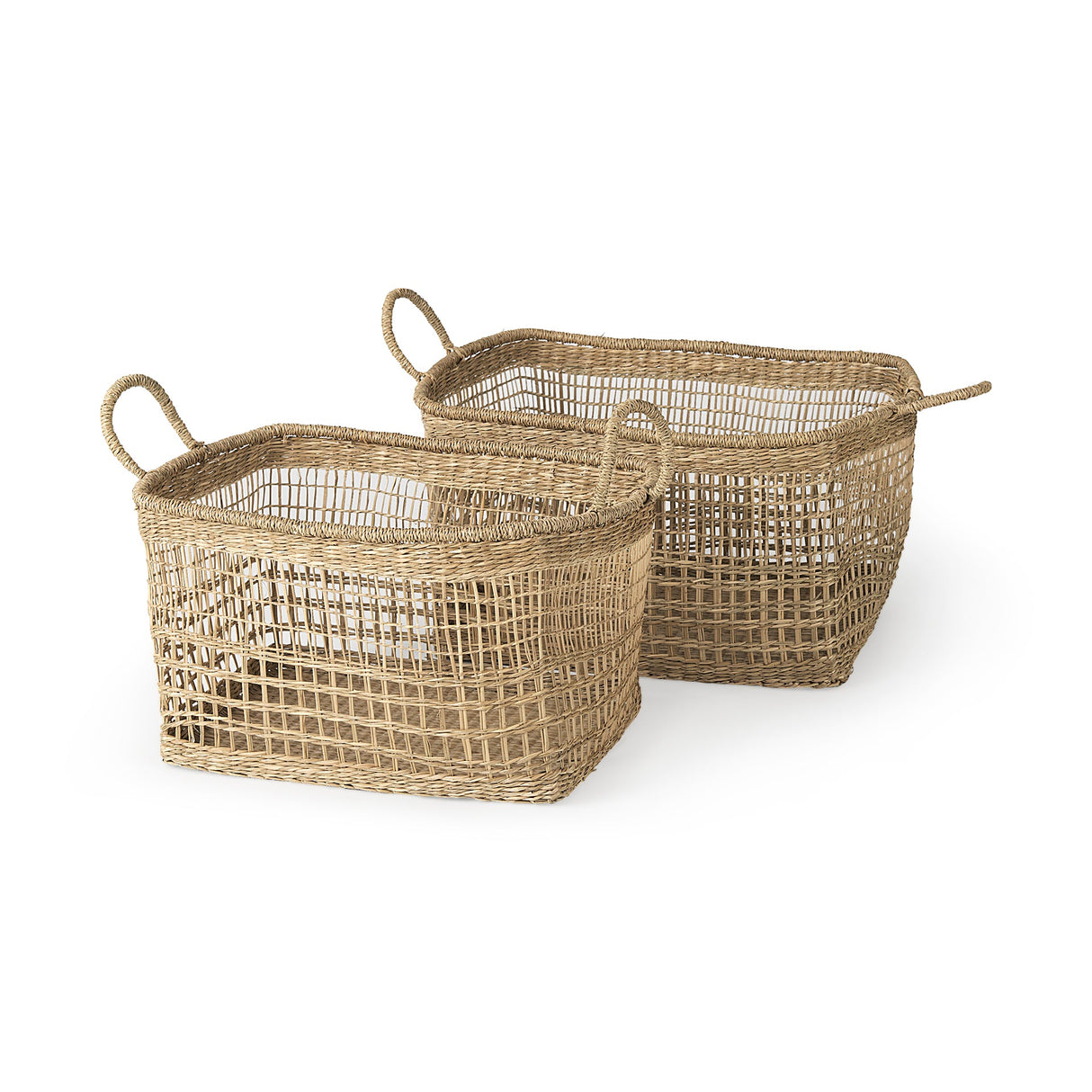 Bellisa (Set of 2) Medium Brown Seagrass Rectangular Basket W/ Handles by Mercana at Eve Furniture