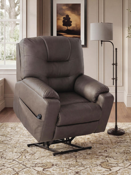 Belmone Pike Gunmetal Power Lift Recliner by Ashley at Eve Furniture