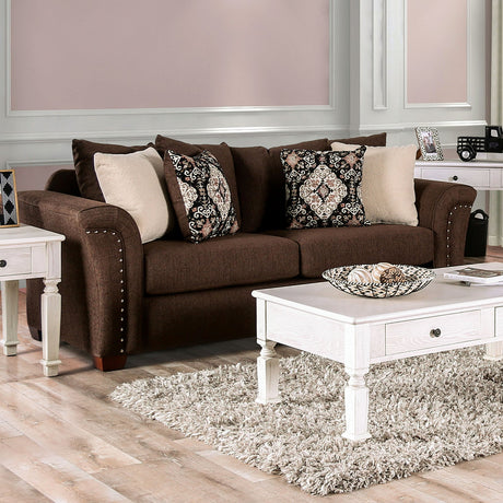 Belsize Chocolate/Tan Sofa & Loveseat by Furniture of America at Eve Furniture
