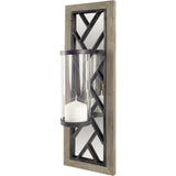 Benji 24"H Brown Wood Frame Black Metal Accent Mirrored Wall Candle Holder by Mercana at Eve Furniture