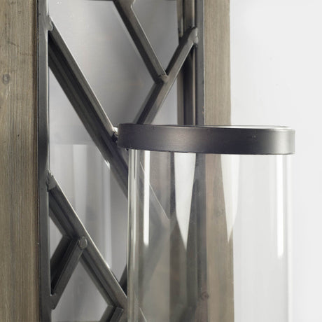 Benji Brown Wood Frame Black Metal Accent Mirrored Wall Candle Holder by Mercana at Eve Furniture
