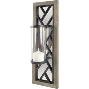 Benji Brown Wood Frame Black Metal Accent Mirrored Wall Candle Holder by Mercana at Eve Furniture