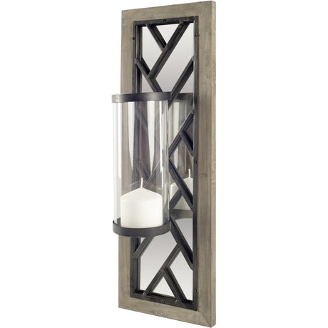 Benji Brown Wood Frame Black Metal Accent Mirrored Wall Candle Holder by Mercana at Eve Furniture