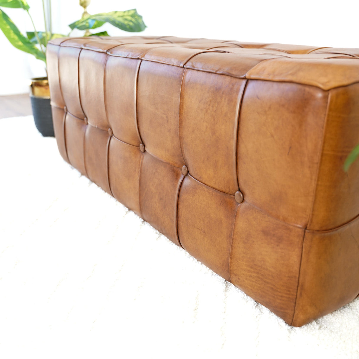 Benjiro Tan Leather Bench by Ashcroft Furniture at Eve Furniture