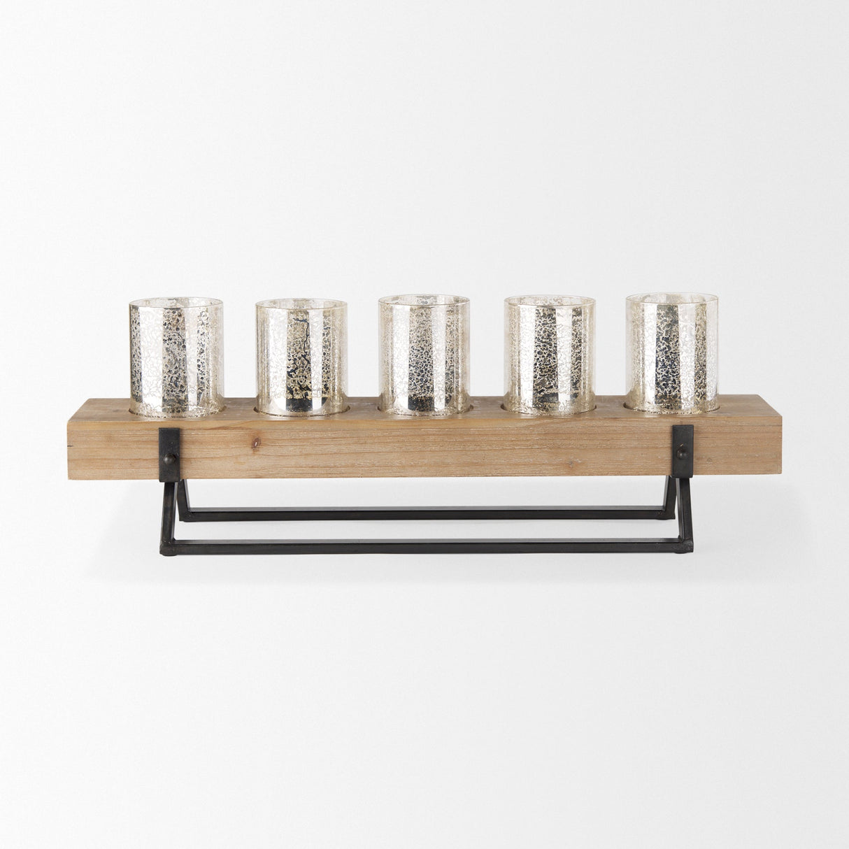 Benk Wood and Black Metal Five Cup Candle Holder by Mercana at Eve Furniture