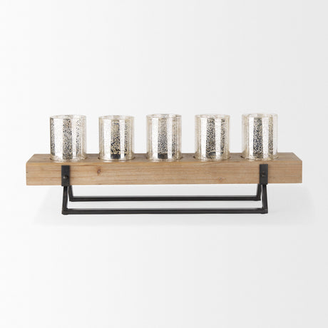 Benk Wood and Black Metal Five Cup Candle Holder by Mercana at Eve Furniture