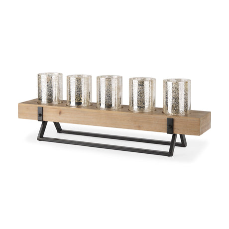 Benk Wood and Black Metal Five Cup Candle Holder by Mercana at Eve Furniture