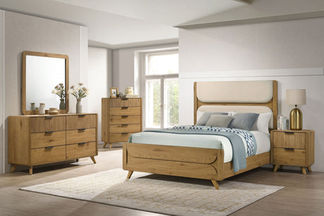 Bennett Cream and Light Oak 62-inch Eastern King Upholstered Panel Bed by Coaster at Eve Furniture