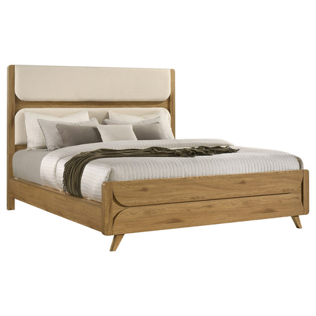 Bennett Cream and Light Oak 62-inch Eastern King Upholstered Panel Bed by Coaster at Eve Furniture