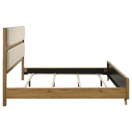 Bennett Cream and Light Oak 62-inch Eastern King Upholstered Panel Bed by Coaster at Eve Furniture