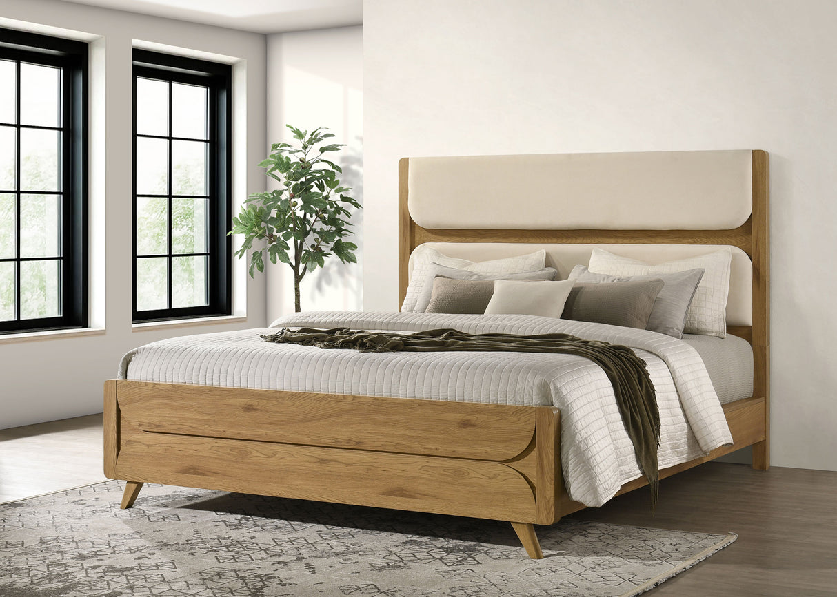 Bennett Cream and Light Oak 62-inch Eastern King Upholstered Panel Bed by Coaster at Eve Furniture