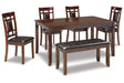 Bennox Brown Dining Table and 4 Chairs and Bench by Ashley at Eve Furniture