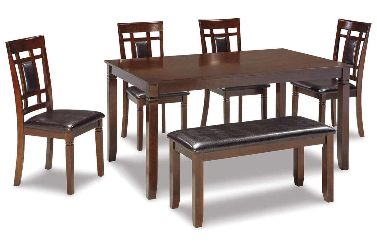 Bennox Brown Dining Table and 4 Chairs and Bench by Ashley at Eve Furniture