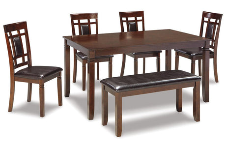 Bennox Brown Dining Table and 4 Chairs and Bench by Ashley at Eve Furniture